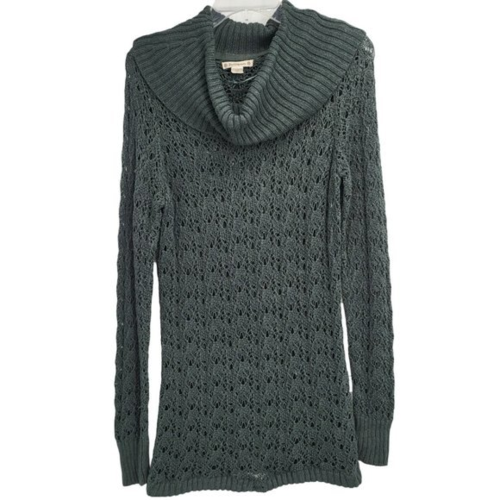 Ruff Hewn Sweater Cowl Neck Open Knit‎ Long Sleeve Green Womens Size Medium